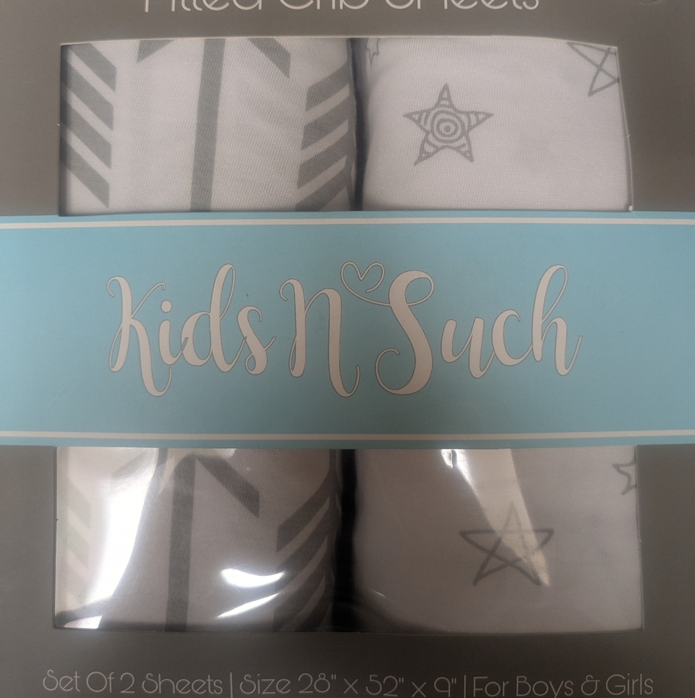 White And Gray Crib Sheets (2pack)